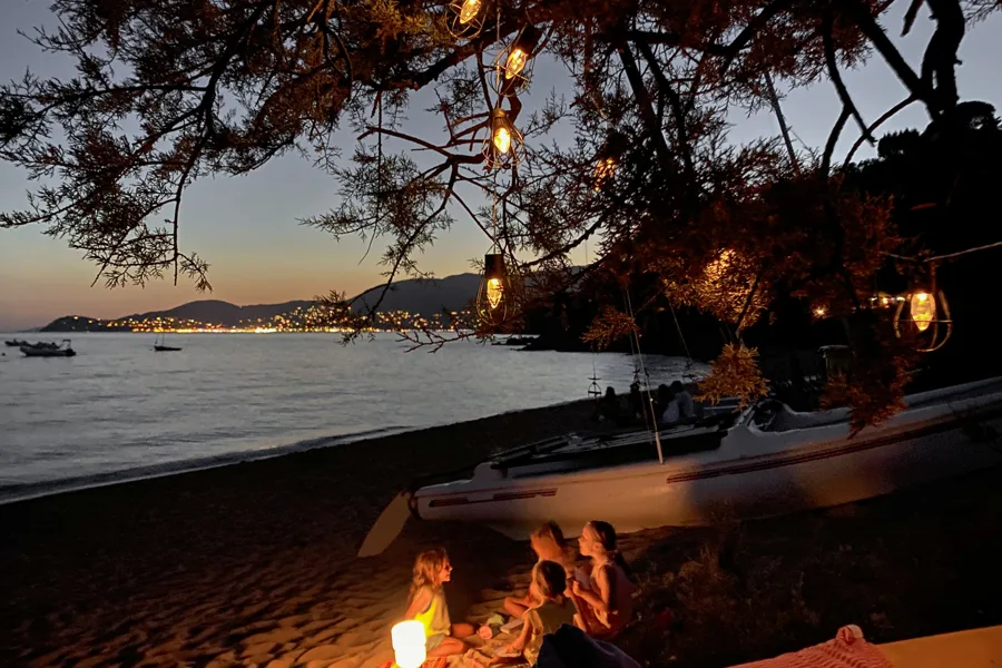 Evening beach with lanterns